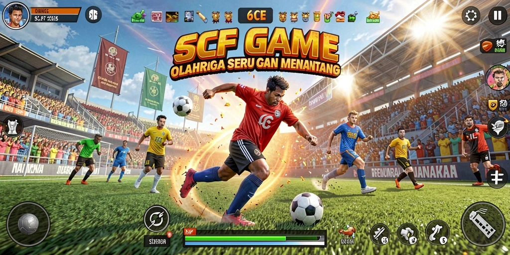 Screenshot gameplay 6CF menampilkan aksi olahraga yang seru.