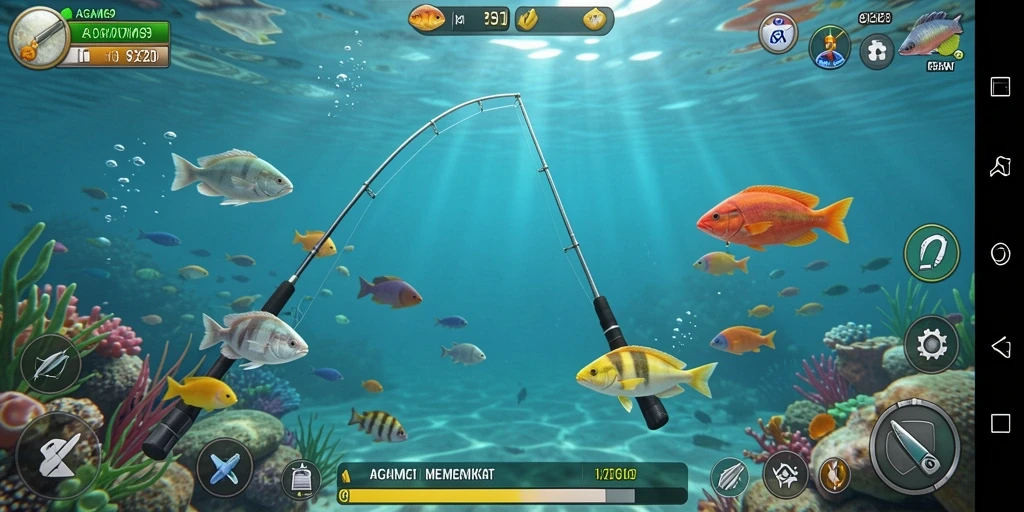 Tampilan gameplay menakjubkan di AGAM69 saat memancing ikan.