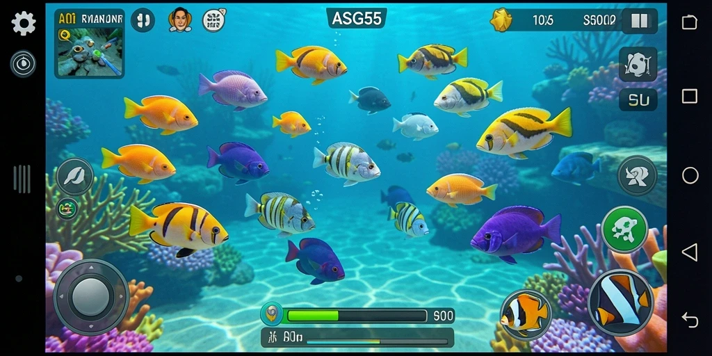 Screenshot ASG55 menampilkan gameplay Tembak Ikan yang seru.