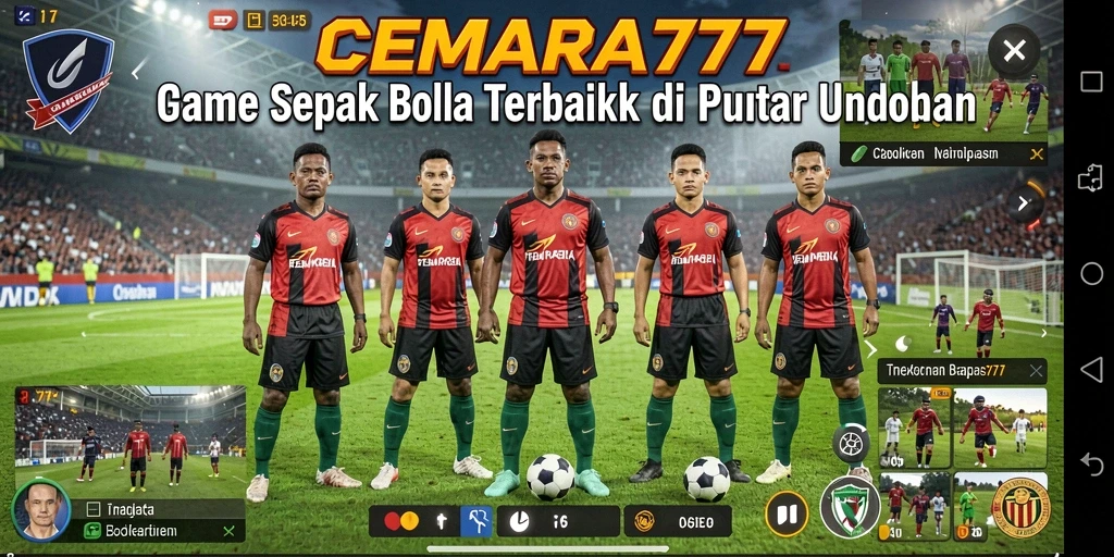 Tampilan gameplay CEMARA777 penuh aksi sepak bola seru.