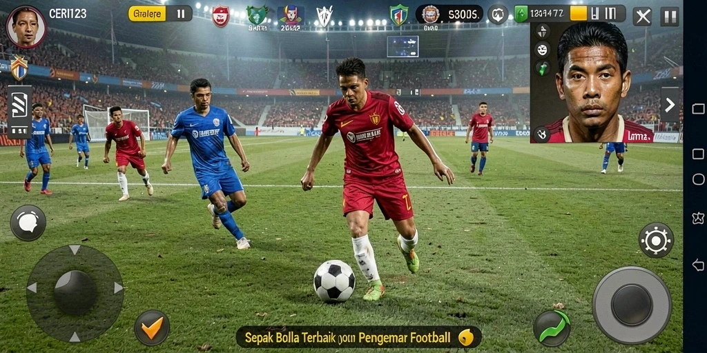 Tampilan gameplay CERI123 yang seru dan menegangkan dalam pertandingan sepak bola.