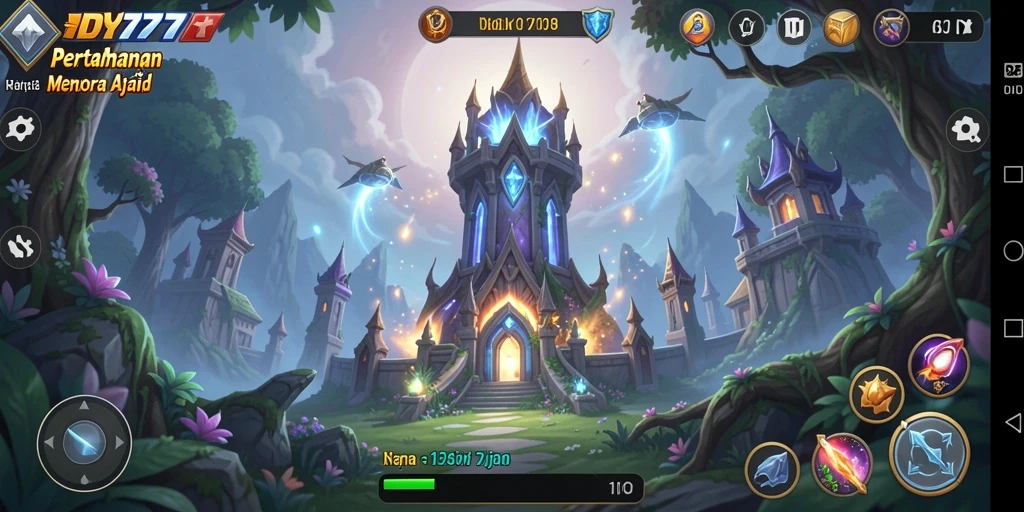 Tangkapan layar utama dari gameplay Tower Defense DY777 yang menegangkan.