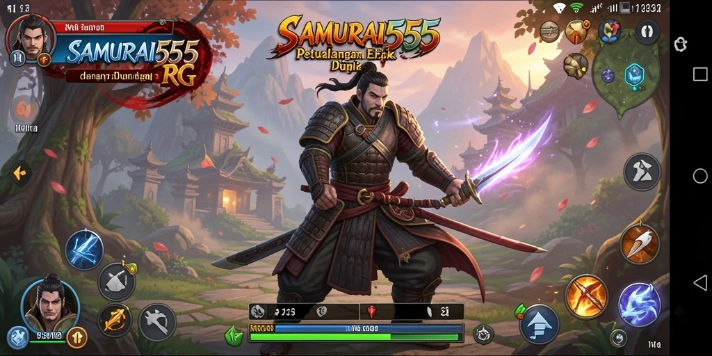 Tampilan gameplay RPG epik di SAMURAI555 dengan pertempuran menarik.
