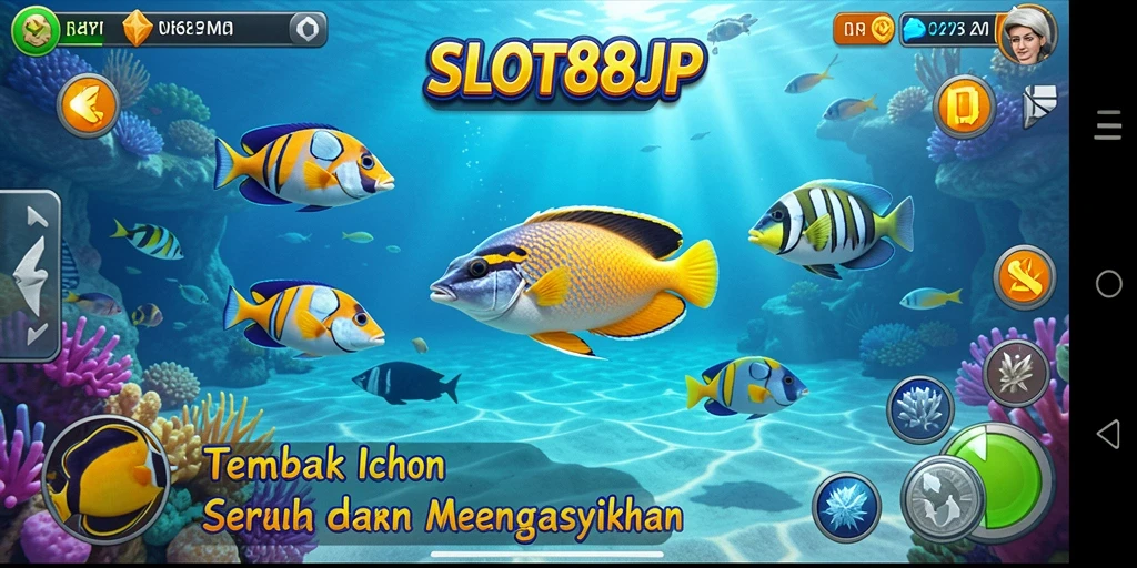 Tampilan gameplay SLOT88JP dengan aksi menembak ikan yang seru.