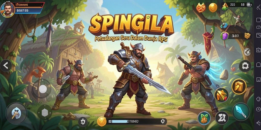Tangkapan layar dari gameplay SPINGILA yang menampilkan pertempuran epik dan dunia luas.