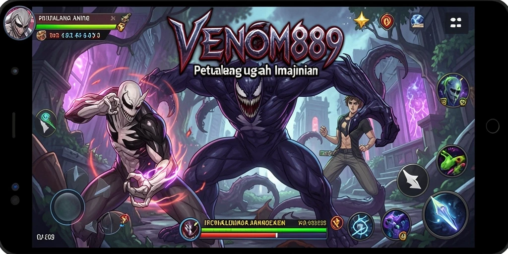 Screenshot utama VENOM889 yang menampilkan aksi karakter anime.